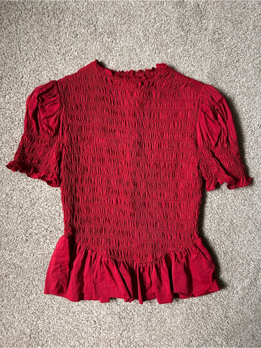 Reformation Aggie Smocked Ruffle Hem Top Red size Small